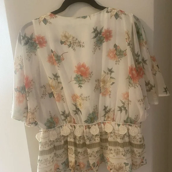 FARM Rio Cream Floral Blouse with Peach and Teal Accents - Picture 2 of 4